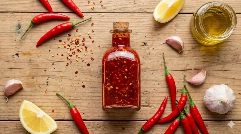 Autêntico molho piri piri português, um condimento picante preparado com malaguetas, alho e azeite virgem extra